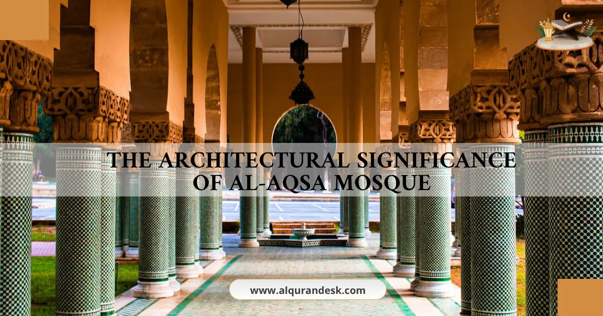 Intricate arches, marble columns, and Islamic geometric patterns showcasing the architectural significance of Al-Aqsa Mosque in Jerusalem.