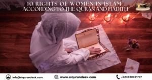 Muslim women in modest attire studying the Quran, symbolizing the 10 rights of women in Islam according to the Quran and Hadith, including respect, inheritance, education, and financial independence.