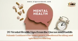 A Muslim reading the Quran peacefully while reflecting on Islamic mental health tips from the Quran and Hadith for emotional healing and spiritual wellbeing.