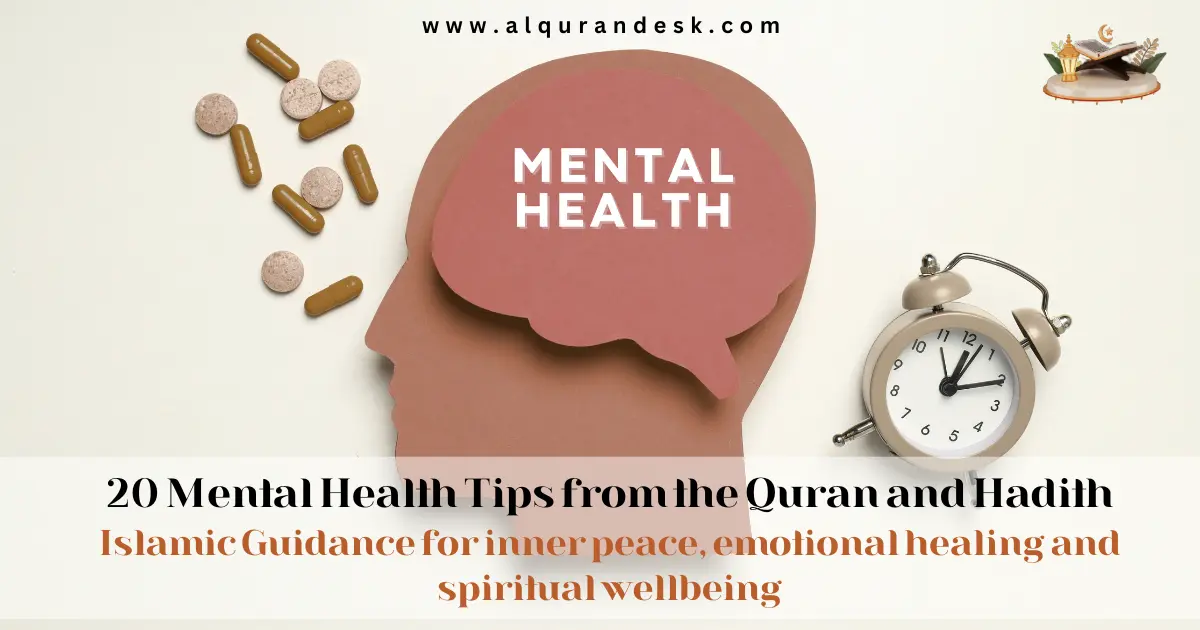 A Muslim reading the Quran peacefully while reflecting on Islamic mental health tips from the Quran and Hadith for emotional healing and spiritual wellbeing.