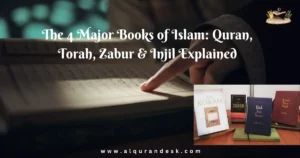 An educational overview of the four major revealed books in Islam: the Quran, Tawrat (Torah), Zabur (Psalms), and Injil (Gospel), revealed by Allah to different prophets.