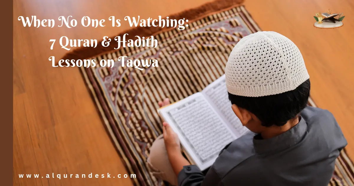 When No One Is Watching: 7 Quran and Hadith Lessons on Taqwa — Islamic reminder about developing God-consciousness and doing what is right even when no one is watching.